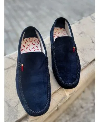 Mocassini uomo blu - Vera pelle - Peperoncini