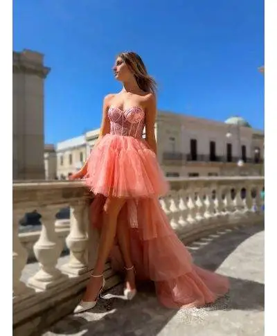 Abito elegante, rosa - Corto davanti lungo dietro - Hura
