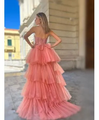 Abito elegante, rosa - Corto davanti lungo dietro - Hura