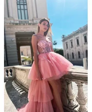 Abito elegante, rosa - Corto davanti lungo dietro - Hura