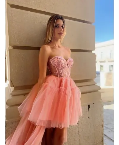 Abito elegante, rosa - Corto davanti lungo dietro - Hura