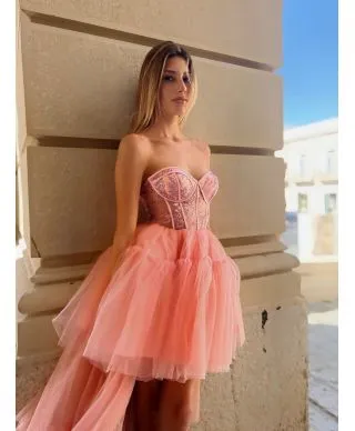 Abito elegante, rosa - Corto davanti lungo dietro - Hura