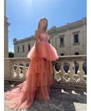 Abito elegante, rosa - Corto davanti lungo dietro - Hura