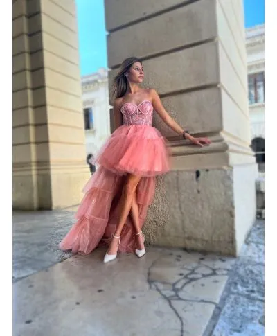 Abito elegante, rosa - Corto davanti lungo dietro - Hura