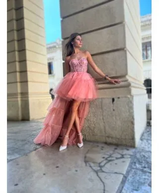Abito elegante, rosa - Corto davanti lungo dietro - Hura
