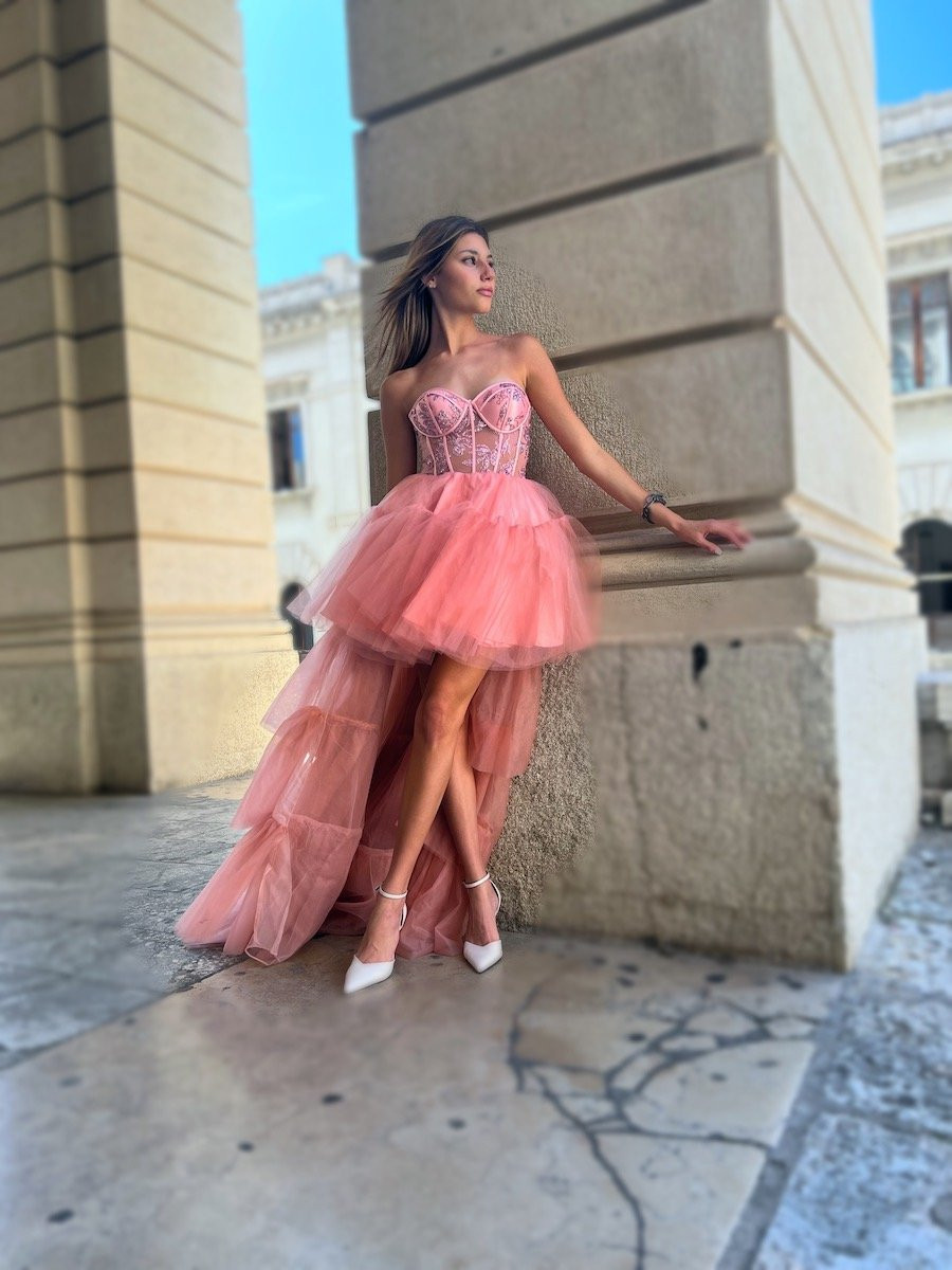 Tulle Abito Rosa Cipria Vestito Fucsia Sandro Ferrone Abito Rosa