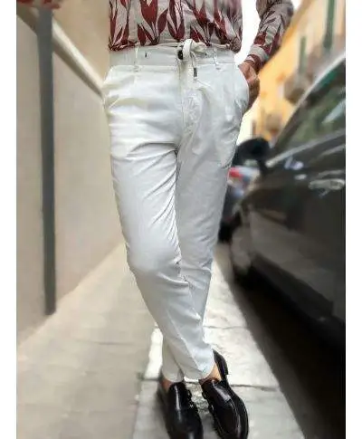 Pantaloni uomo di lino - Panna - Key Jey