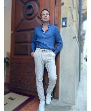 Camicia di lino - Collo coreano - Blu - Costiera