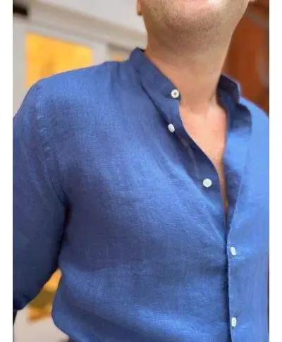 Camicia di lino - Collo coreano - Blu - Costiera