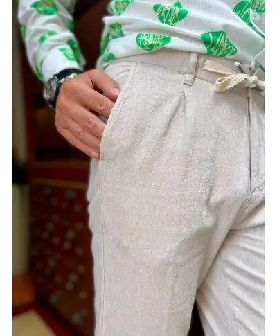 Pantaloni di lino - Beige - Key Jey