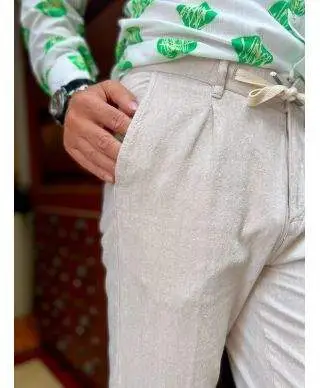 Pantaloni di lino - Beige - Key Jey