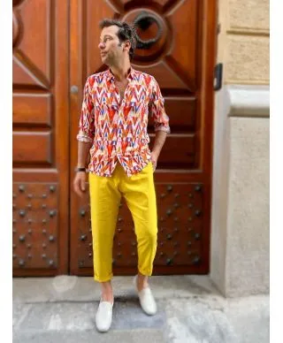 Pantaloni di lino - Gialli - Cropped - Coulisse