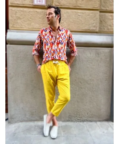 Pantaloni di lino - Gialli - Cropped - Coulisse