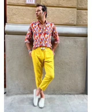 Pantaloni di lino - Gialli - Cropped - Coulisse