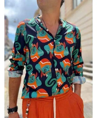 Camicia uomo, coreana - Stampa elefanti