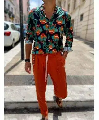 Camicia uomo, coreana - Stampa elefanti