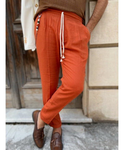 Pantaloni di lino - Arancio - Cropped - Coulisse