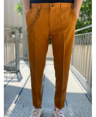 Pantaloni gessati, arancio - Con Catena