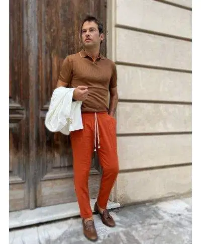 Polo uomo, marrone - in filo - Tessuto traforato