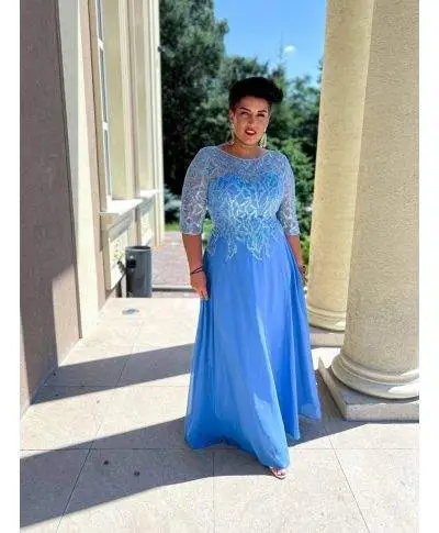 Abito da sera, lungo - Taglie forti - Manica 3/4 - Elsa chiffon