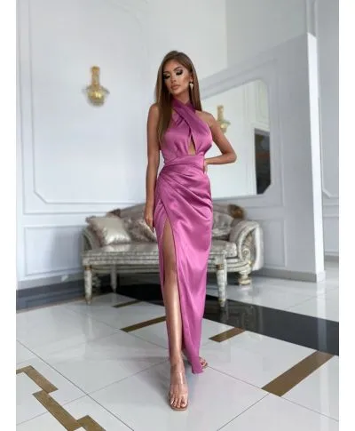 Abito da sera - Lungo - Modello sirena - Rosa magenta - Scollo incrociato