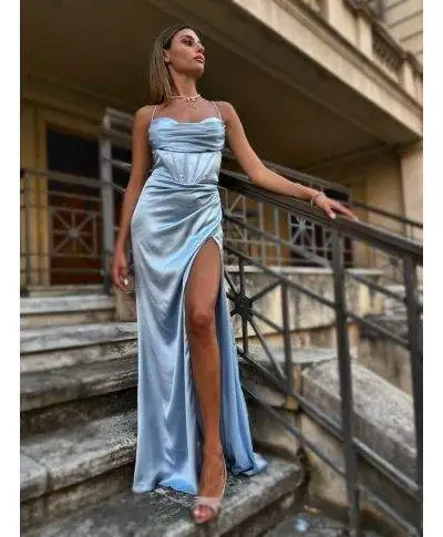 Vestito a sirena - Da cerimonia - Azzurro - Ibiza