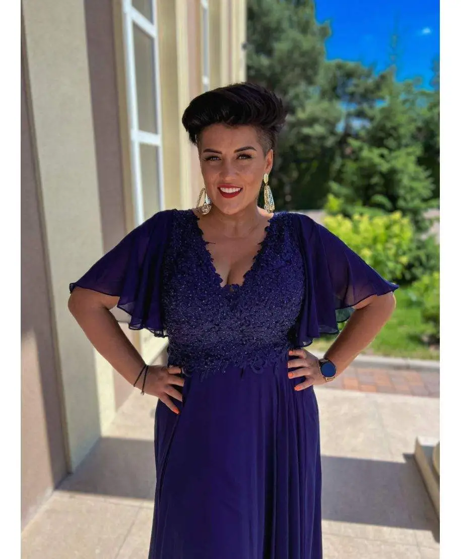 Abito da sera, lungo - Blu navy - Taglie forti - Manica 3/4 - Arczi - Taglie curvy - Gogolfun.it