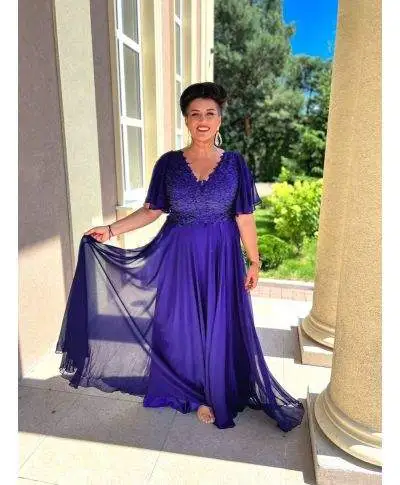 Abito da sera, lungo - Blu navy - Taglie forti - Manica 3/4 - Arczi - Taglie curvy - Gogolfun.it