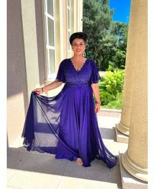 Abito da sera, lungo - Blu navy - Taglie forti - Manica 3/4 - Arczi - Taglie curvy - Gogolfun.it