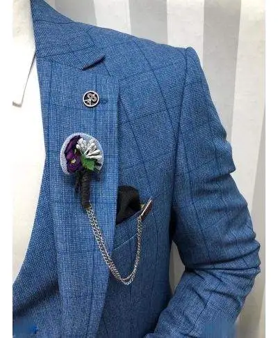 Abito da uomo elegante - Blu a quadretti - Gilet monopetto