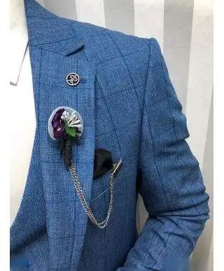 Abito da uomo elegante - Blu a quadretti - Gilet monopetto