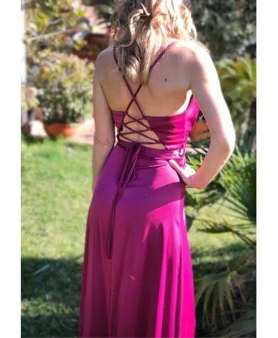 Vestito lungo elegante - Abito donna Marylin - Rosso in raso - Collezione abiti da sera