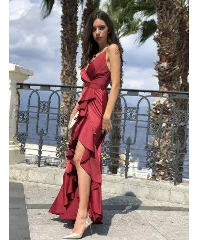 Vestito lungo elegante - Abito donna Marylin - Rosso in raso - Collezione abiti da sera