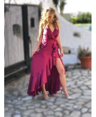 Vestito lungo elegante - Abito donna Marylin - Rosso in raso - Collezione abiti da sera