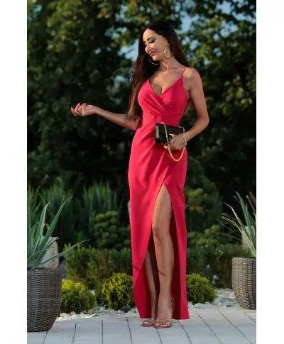 Abito da donna, elegante - Maxi - Rosso lampone - Ivet