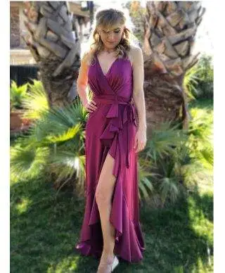 Vestito lungo elegante - Abito donna Marylin - Rosso in raso - Collezione abiti da sera