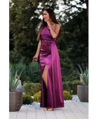 Abito da sera, maxi - In raso - mono spalla - Color fucsia - Loren