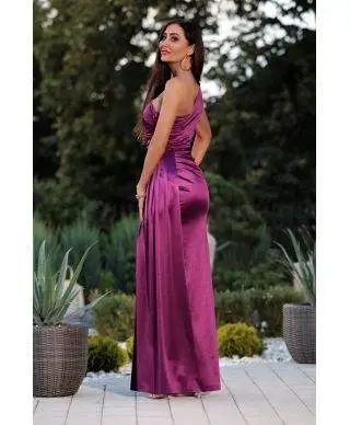Abito da sera, maxi - In raso - mono spalla - Color fucsia - Loren