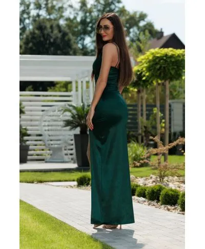 Abito donna, lungo - In raso - verde bottiglia