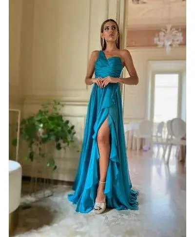 Vestito da cerimonia - Mono spalla - Color turchese - Patrizia