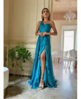 Vestito da cerimonia - Mono spalla - Color turchese - Patrizia