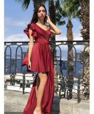 Abito da sera - Rosso - Babe - In raso sfasato - Collezione abiti da cerimonia