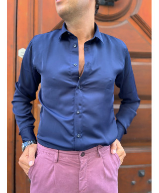 Camicia uomo, blu effetto seta - Paul Miranda