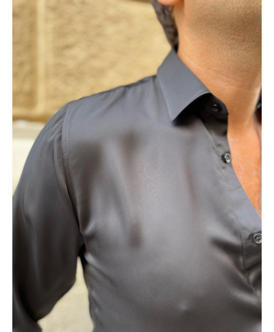 Camicia uomo nera, elegante effetto seta - Paul Miranda
