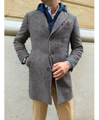 Trench uomo, beige e blu - Cappuccio staccabile - Paul Miranda