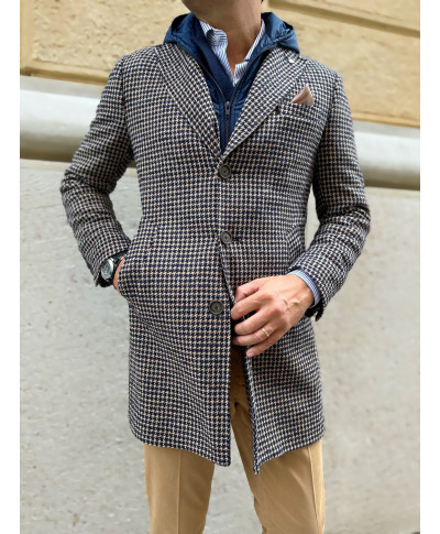 Trench uomo, beige e blu - Cappuccio staccabile - Paul Miranda