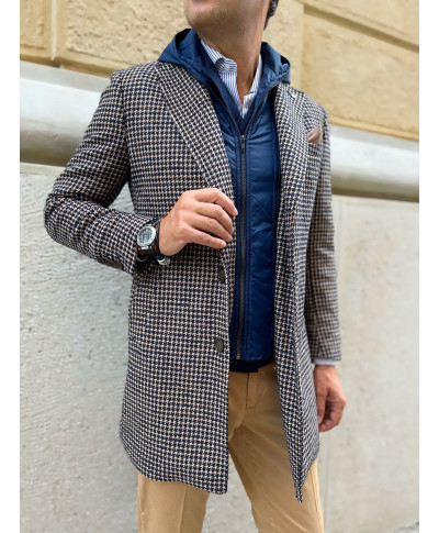 Trench uomo, beige e blu - Cappuccio staccabile - Paul Miranda