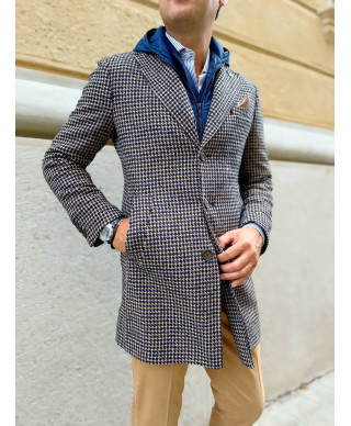 Trench uomo, beige e blu - Cappuccio staccabile - Paul Miranda