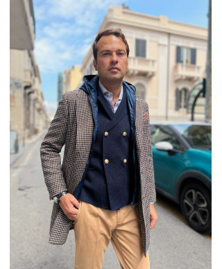 Trench uomo, beige e blu - Cappuccio staccabile - Paul Miranda