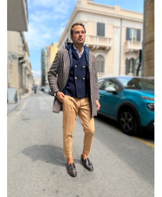 Trench uomo, beige e blu - Cappuccio staccabile - Paul Miranda